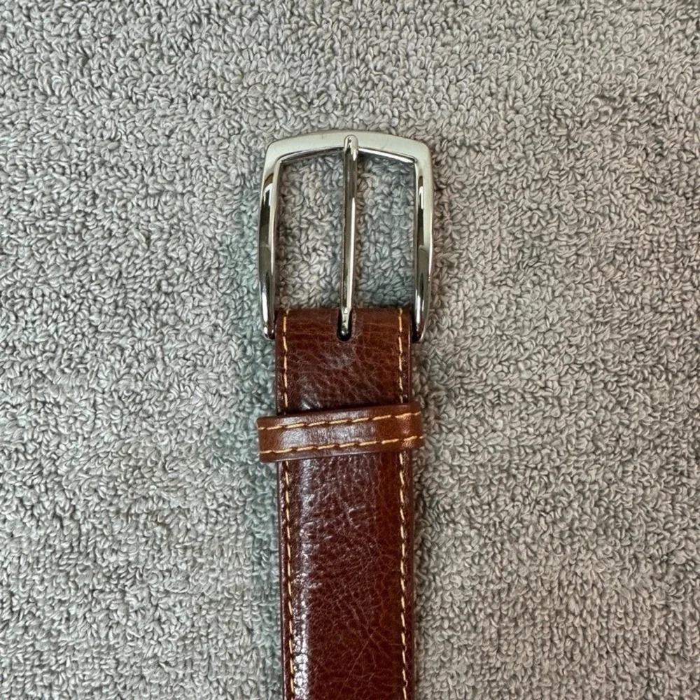 J. Hilburn Mens Brown Italian Calfskin Leather Belt Size 33 Handcrafted USA